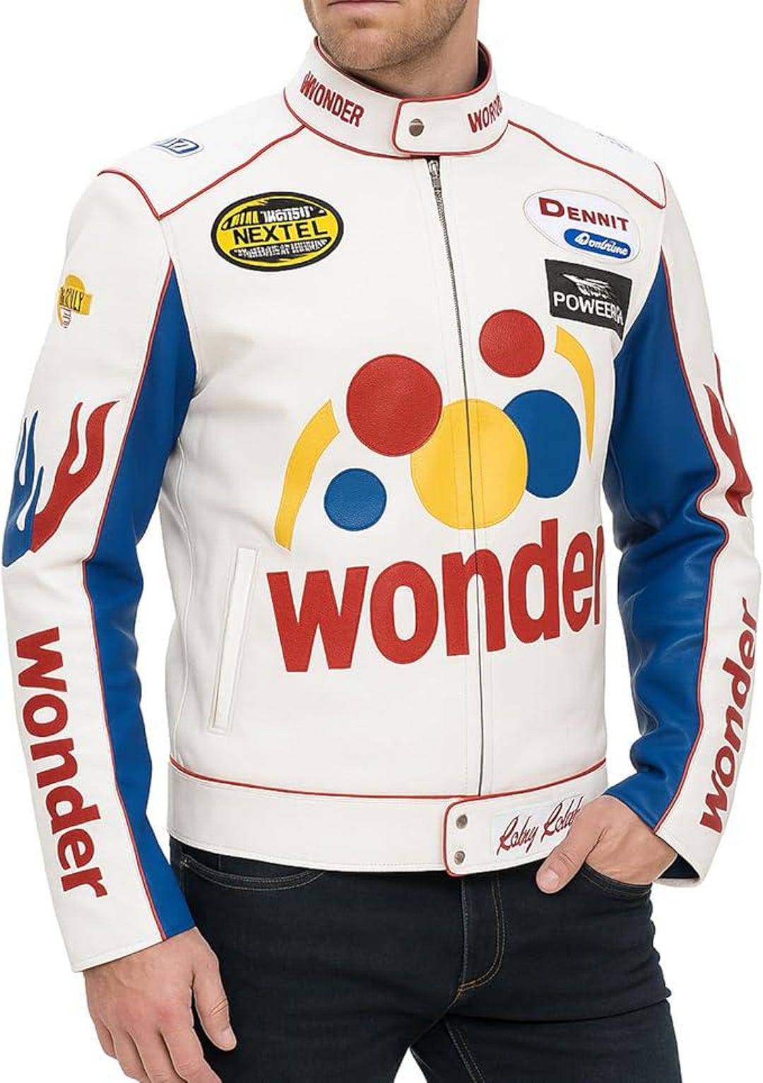 Wonder Racing Label Wonder Style Leather Racing Jacket Halloween Costume White Patches ...