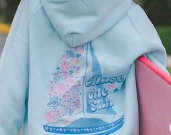 Embroidered Fleece Hoodie - Chase the Sun, Custom Made to Order