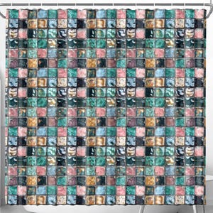 Mosaic Shower Curtain Colorful Geometric Bathroom Decor Patchwork Bath Curtain