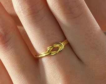 18k Gold Love Knot Ring, Stacking Ring, Dainty Ring, Knuckle Ring, Heart Knot Ring, Christmas Gift