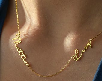 Custom Two Name Handwriting Necklace, Personalized Signature Jewelry, Baby Shower, Christmas Gifts for her