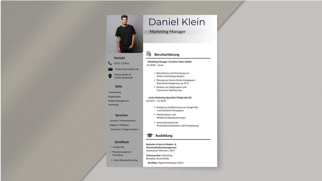 German CV Template – Canva Modern Grey – Professional CV Template ...