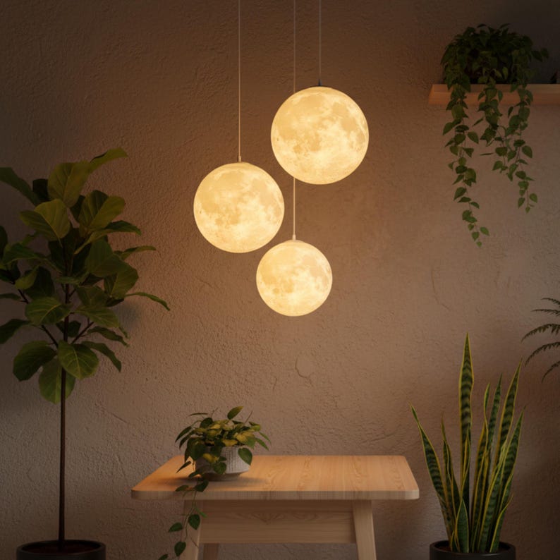 Lámpara de araña lunar impresa en 3D – Lámpara esférica moderna, base E27