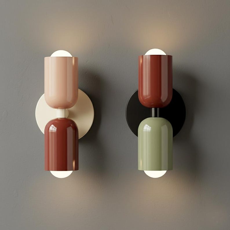 Aplique de pared nórdico bicolor - Estilo moderno de mediados de siglo - Lámpara de noche colorida para sala de estar y pasillo