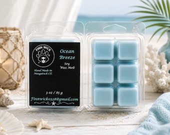 Pastillas de cera de soja vertidas a mano, aroma a brisa marina, 85 g (3 oz) para el hogar.