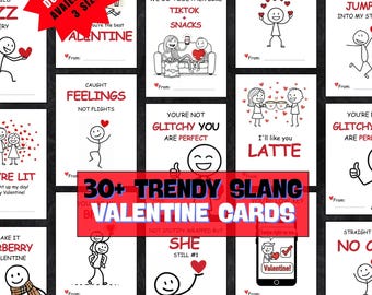 30+ jargon Valentijnsdagkaarten, grappige afdrukbare valentijnskaarten, tiener tween volwassen school valentijnskaarten, jongens valentijnskaarten, grappige valentijnskaart