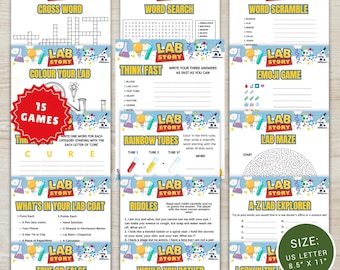 Pacchetto di giochi per la Settimana del Laboratorio Medico, Pacchetto di giochi stampabili per feste in laboratorio, Attività divertenti per il personale di laboratorio, Giochi per feste in ufficio in formato PDF, Download immediato