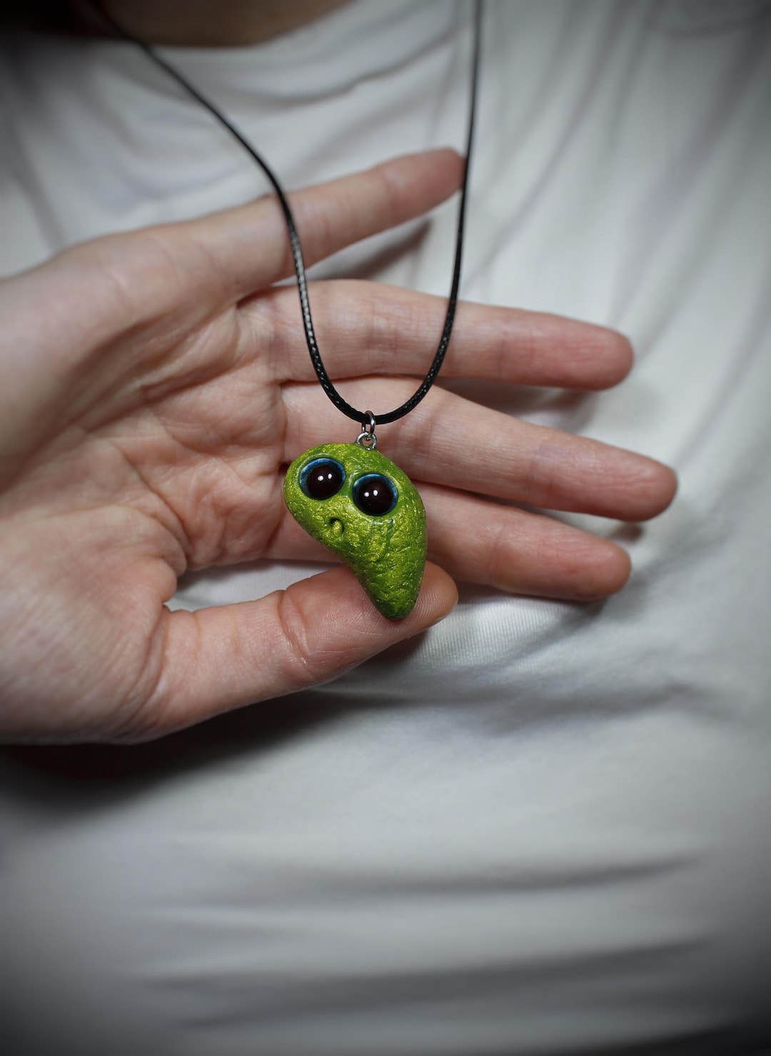 Unique Alien Necklace, Alien Buddy Jewelry, Handmade Green Polymer Clay ...