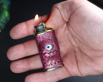 Cute Alien Lighter Case for BIC Mini, Handmade Polymer Clay Monster  Cover with Blue Eyes, Unique Gift for Smokers & Collectors