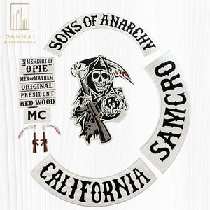 Son Of Anarchy Grim Rapper California  Samcro Mc Set Of 12 Pcs Embroidered Patches