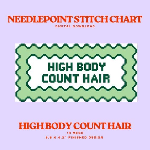 High Body Count Hair! Bravo Digital Needlepoint Chart PDF | 13-Mesh Needlepoint Pattern RHOSLC