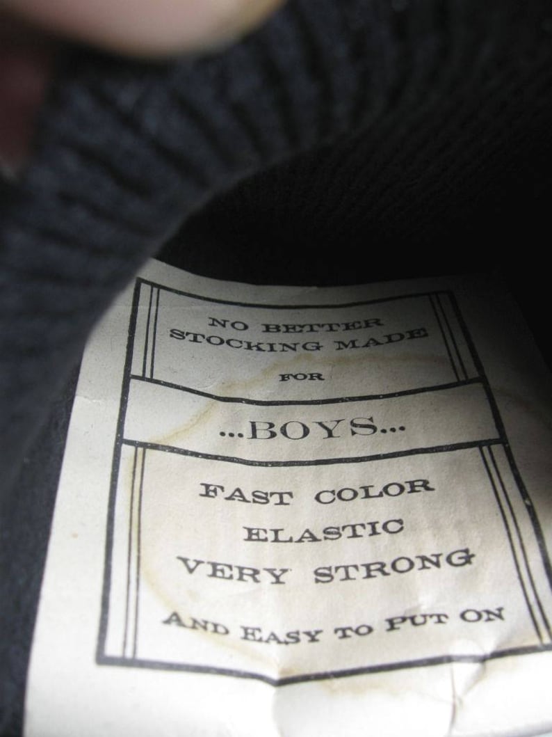 Antique PAIR Buckskin Brand Boys Black 21 Long Heavy Hosiery Stockings Socks with Original Label Unused New Old Stock NOS