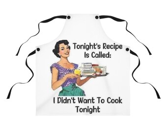 Delantal "No quería cocinar esta noche" / Diseño de receta de ama de casa retro