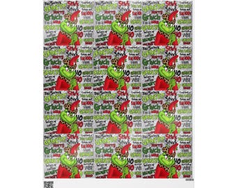 Festive Grinch Wrapping Paper, Holiday Christmas Gift Wrap