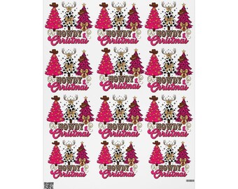 Howdy Cowboy Christmas Trees wrapping paper | Pink Leopard Holiday Wrap
