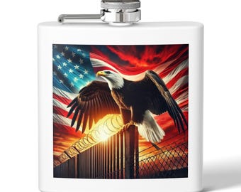 Weißkopfseeadler mit Amerikanischer Flagge Flachmann | Edelstahl 6oz