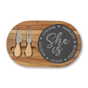 Engraved Slate Charcuterie Board | Acacia Wood Cheese Server