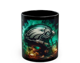 Eagles Helmet Flames Mug | Black Ceramic Coffee Cup