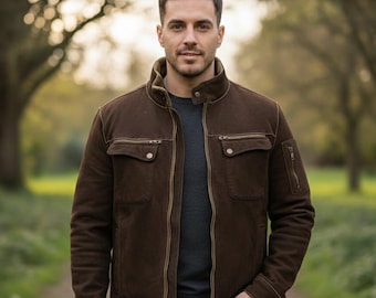 Vintage Brown Suede Bomber Jacket | Handmade Men’s Leather Coat | Custom Made Outfit