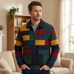 Chaqueta unisex de lana a cuadros con diseño de patchwork, abrigo de invierno, ropa de calle para hombres y mujeres, cálida