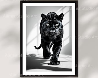 Black Panther Wall Art Printable | Modern Animal Artwork | Black Jungle Cat Decor | Minimalist Wildlife Art Print | Bold Home Wall Decor |