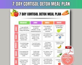 7-daagse Cortisol Detox-maaltijdplan pdf | Cortisol Detox Dieet Voedingslijst | Bijnierondersteuning | Recepten om op natuurlijke wijze de cortisolspiegel te verlagen | Cortisoldieet
