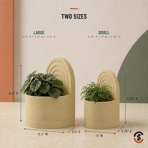 Pair of beige 3D-printed bookend planters with a hidden water tray, each housing a succulent.