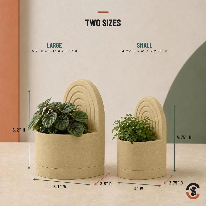 Pair of beige 3D-printed bookend planters with a hidden water tray, each housing a succulent.