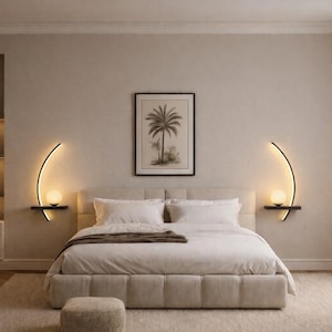 Applique da parete moderna a LED da 55 cm • Applique da parete dal design curvo con mensola • Illuminazione decorativa per soggiorno, camera da letto, TV a parete • Minimalista Am