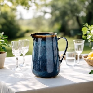 Enamelled Ceramic Carafe – Handmade Vintage Pitcher, Large 1.7L Capacity, Multifunctional Decorative Vase for Kitchen and Table