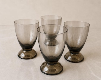 Vintage Mid-Century Modern Smoke Brown Grey Cordial Liqueur Glasses (Set of 4)