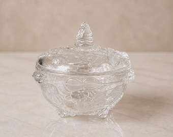 Vintage Walther Glas Lidded Glass Candy Dish With Frosted Rose Design