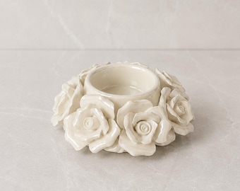 Sculpted Pearlescent Rosebud Tealight Candle Holder