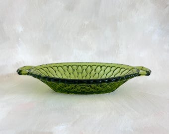 Vintage Green Indiana Glass Serving Bowl with Honeycomb Pattern