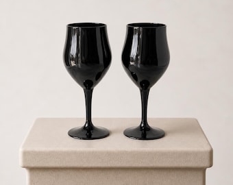 Black Tulip Shaped Wine Glasses (Set of 2)