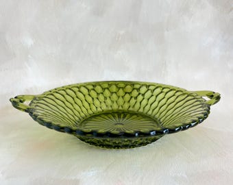 Vintage Green Indiana Glass Serving Tray with Honeycomb Pattern