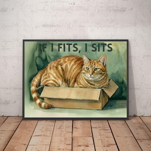 Katze im Karton – "If I fits, I sits" als Digitaler Download | Katzenbild Meme | Lustige Katzen Illustration