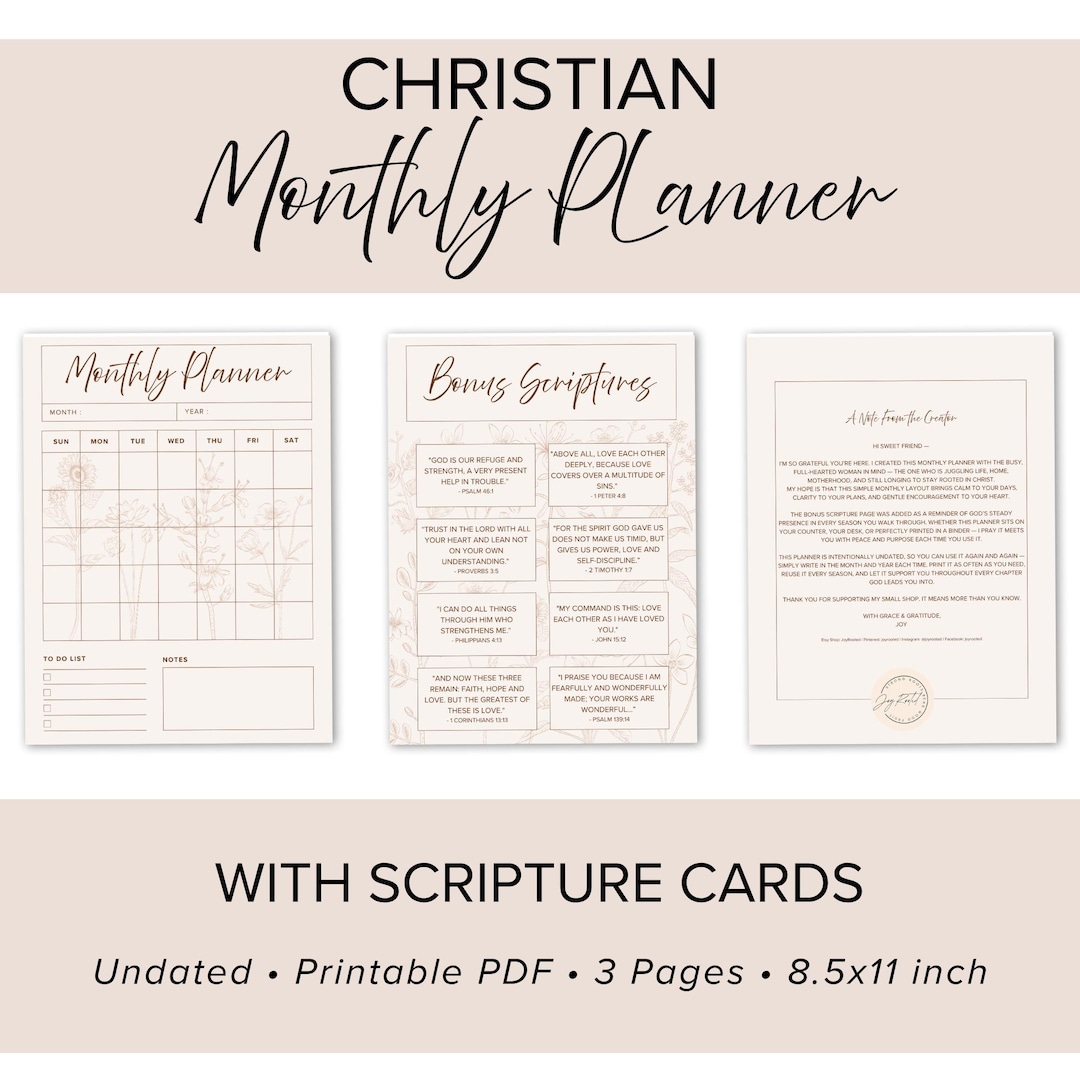 Christian Monthly Planner Printable | Undated Faith Calendar for Moms ...