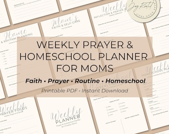 Christian Homeschool Planner Printable | Weekly Lesson Plan + Prayer Pages for Moms | Faith-Based Homeschool Organizer PDF
