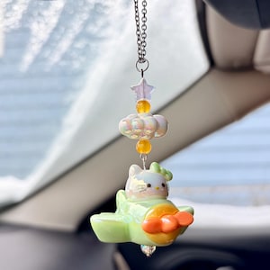 Car Mirror Dangler Accessory Kitty Hanging Airplane Cloud Charm Kawaii White Blue Pink Decor Cute Gift Vehicle Rearview Mirror Accessories