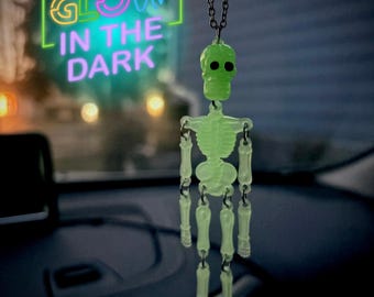 Glow in the Dark Skeleton Car Mirror Dangler Accessory Spooky Funny Car Decor Halloween Gift Rearview Hanging Vehicle Accessories