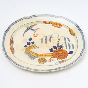Antique Imari Style Platter – Blue & Orange Transferware Plate – Oriental Garden Pattern Dish