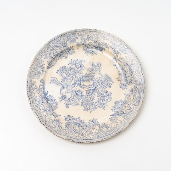 Antique Asiatic Pheasants Plate – Victorian Staffordshire Blue Transferware (26 cm)