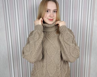 Hand-knitted turtleneck sweater – cozy winter knitwear, soft alpaca wool pullover fisherman style sweater