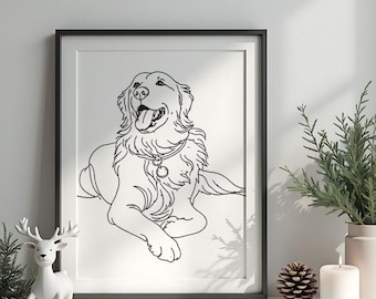 Digital fil för personligt porträtt av husdjur – personlig linjeteckning från ditt foto, minimalistisk illustration för husdjur