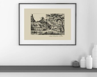 Resting In The Goodness of Jesus /Countryside Cottage Sketch Poster | Matte Horizontal Poster
