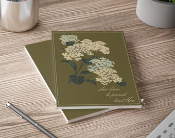 Hydrangea Illustration Notebook A5 | Floral Softcover Journal, "slow down be present trust them"
