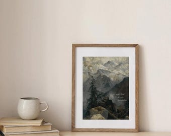 Mountain Landscape Poster | Vintage Alpine Painting Matte Vertical Print