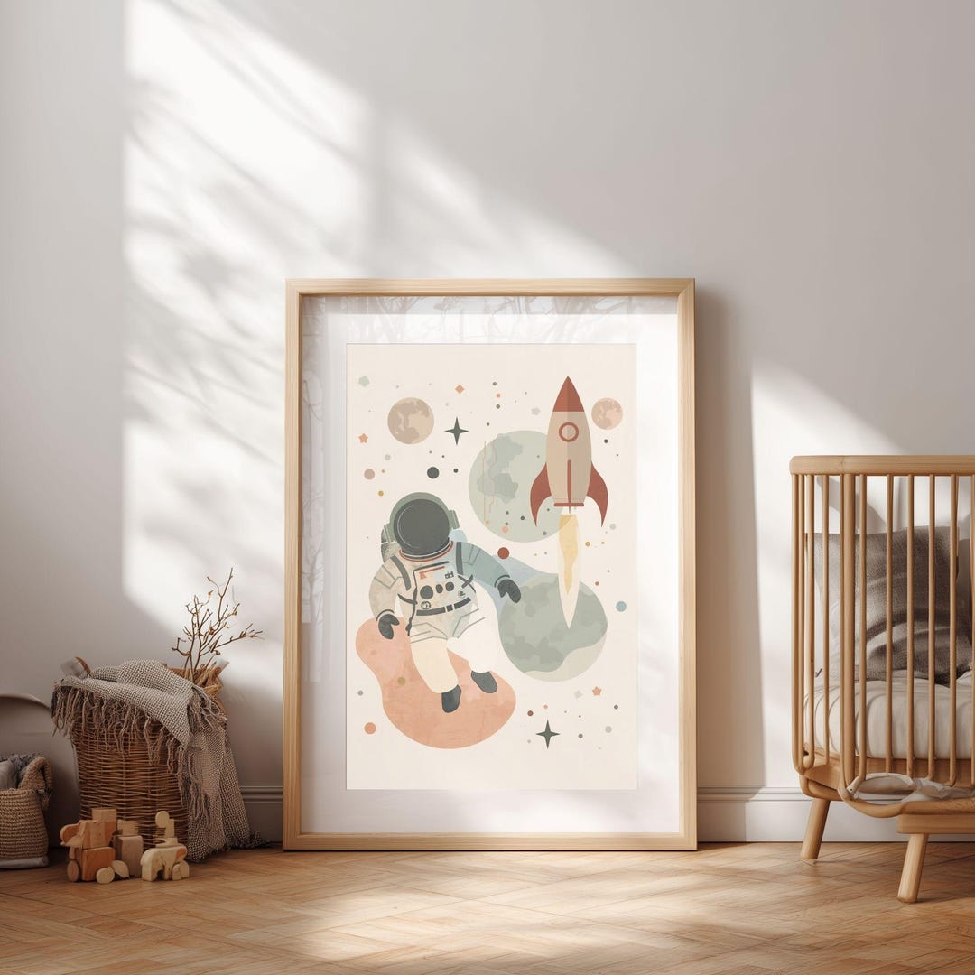 Nursery Astronaut Wall Art Printable, Space Rocket Kids Room Decor ...