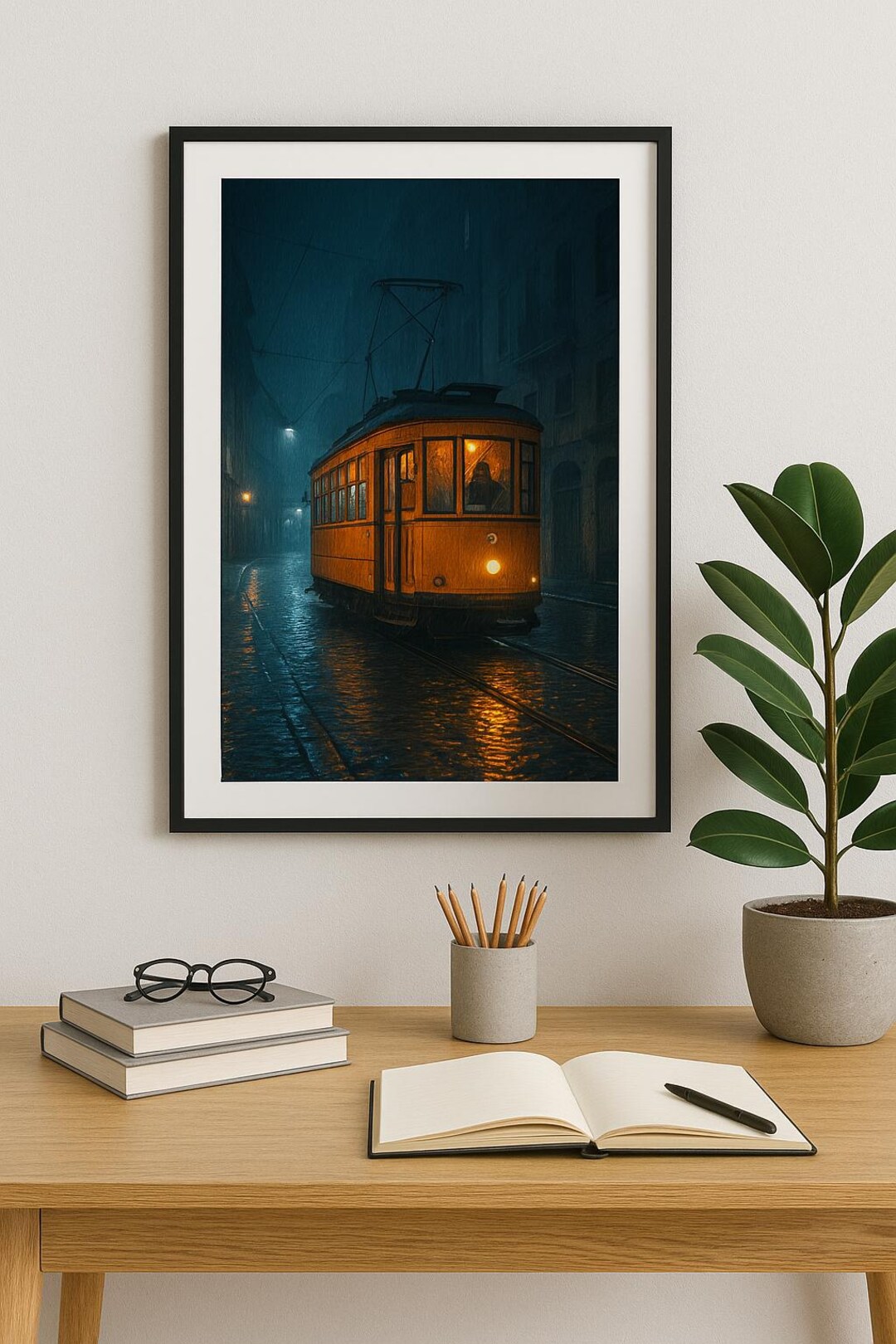 Cinematic Rainy European Tram Street Moody Nighttime Phone Wallpaper Cinematic Rainy European Tram Street Moody Nighttime Phone Wallpaper